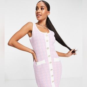 Missguided pearl button houndstooth mini dress in pink